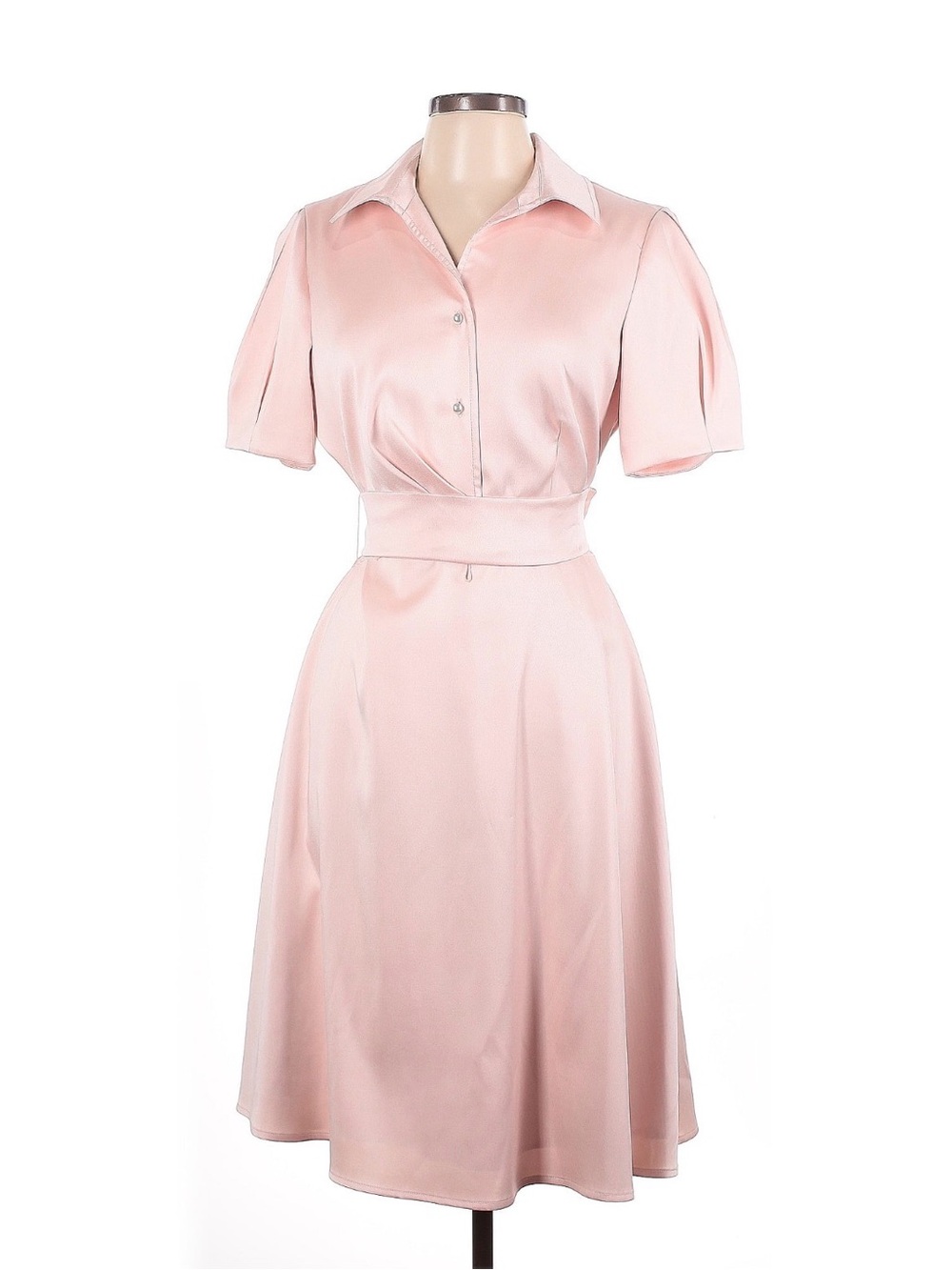 Preston & York Sz 10 Vintage Style Feminine Pink Satin Shirtwaist Midi Dress